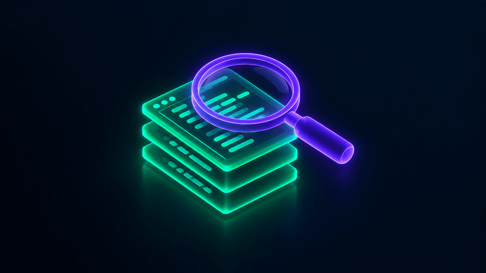 Isometric illustration of a magnifying glass overlapping a stack of code and document layers, representing technical due diligence before a funding round